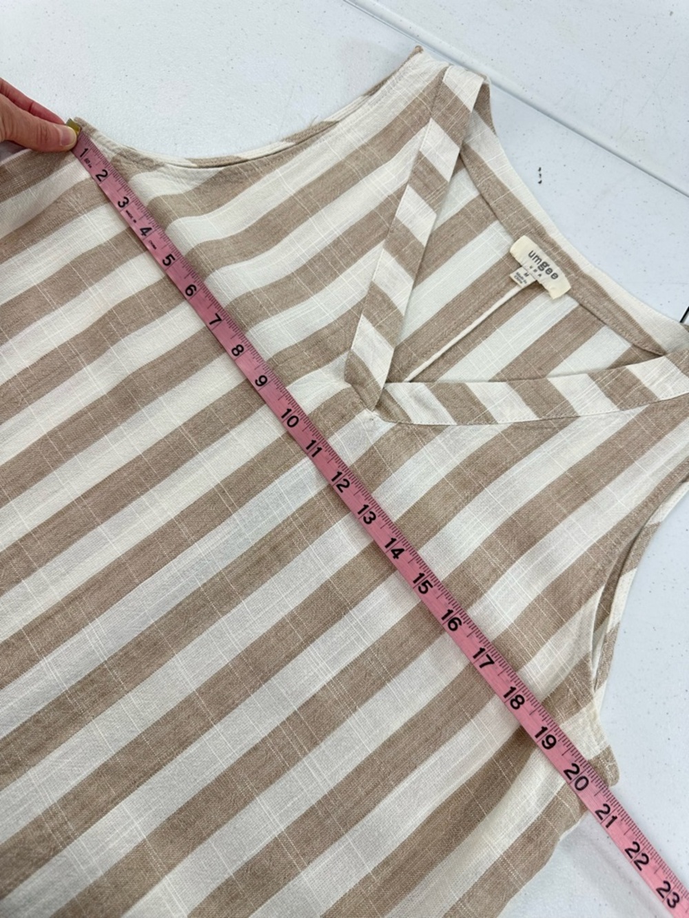 Umgee Beige & White Vertical Stripe Sleeveless Mini Dress - Picture 4 of 7